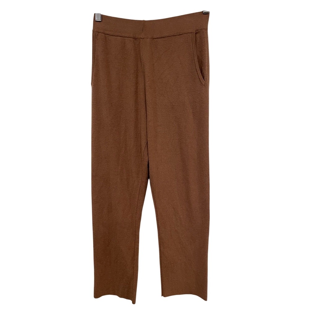 Womens Knit Wide Leg Pants Camel High Waisted Lounge Trousers Small quite luxury